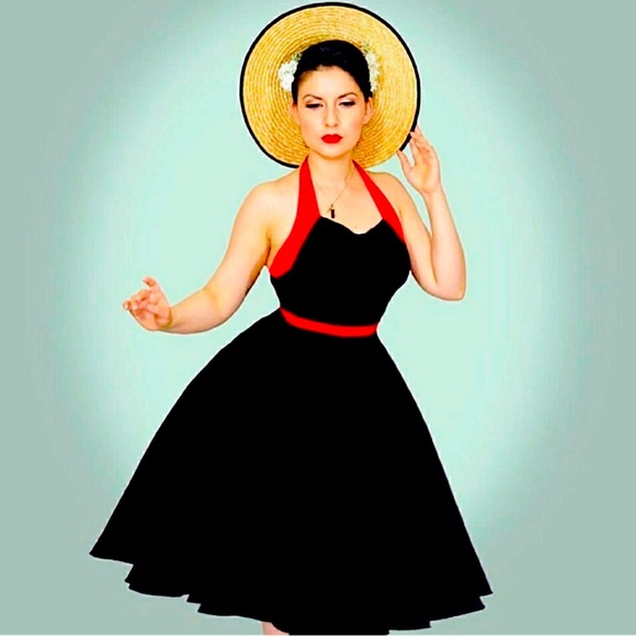 OHITSMISSARIES Rock Steady- Pin Up/Rockabilly, Black & Red Halter Dress Women MP - Picture 4 of 8